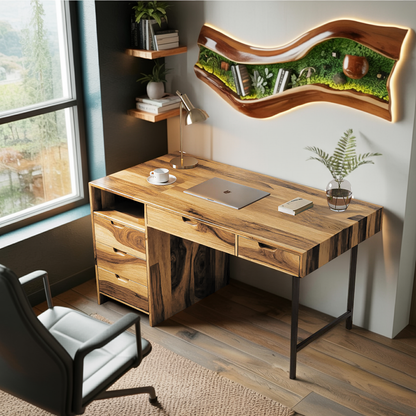 Modern Wooden Desk With Drawers For Home Office Or Study