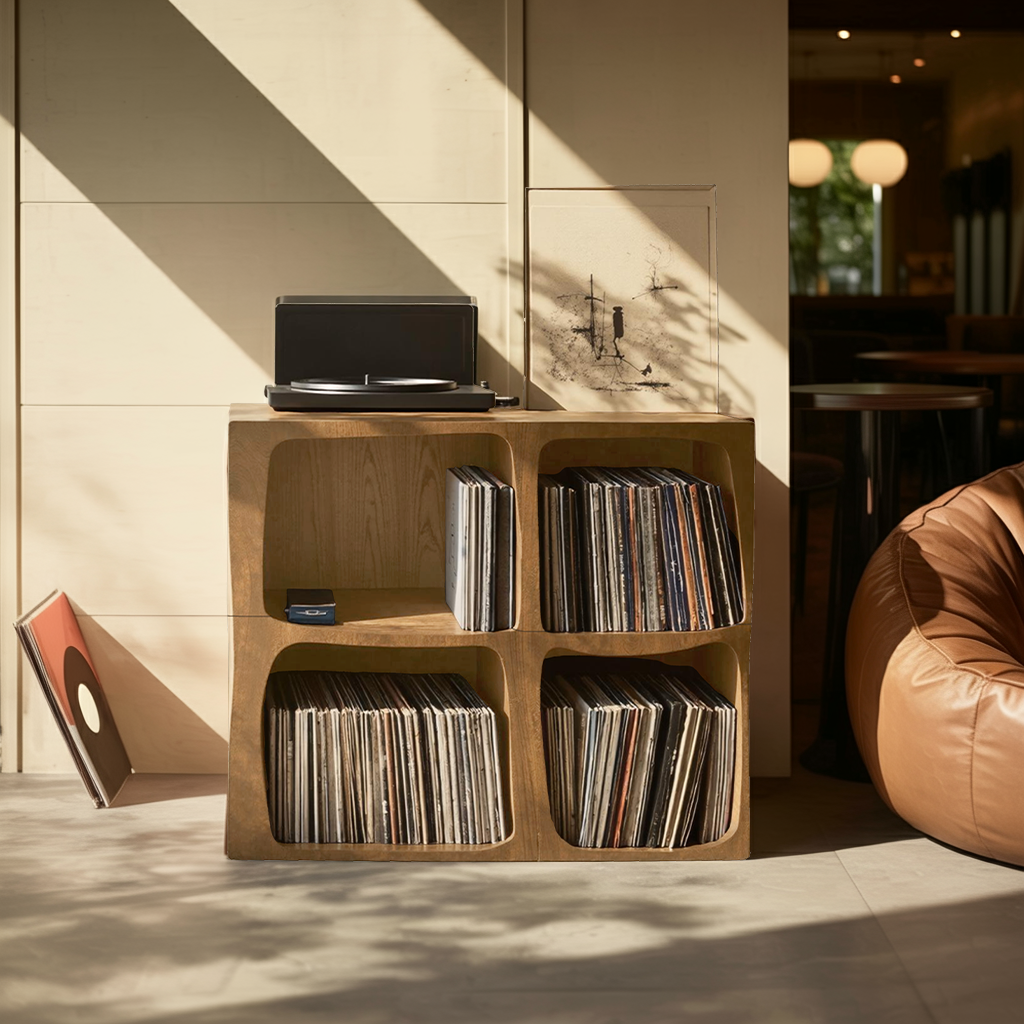 Mid Century Live Edge Record Stand Modern Living Room