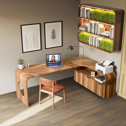 Modern L Shaped Wooden Desk With Rounded Corners For Executive Office