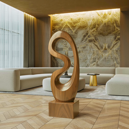 Rustic Solid Wood Abstract Statue For Interior Design