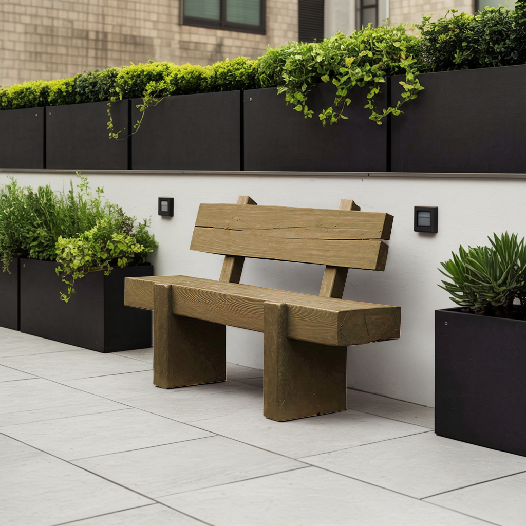 Modern Solid Wood Outdoor Bench With Charred Finish For Garden Or Patio