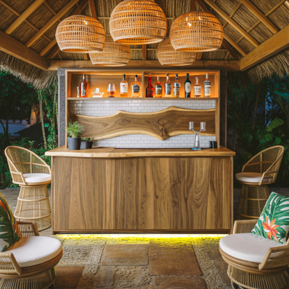 Modern Live Edge Indoor Bar Table With Wave Shelf For Home Lounge