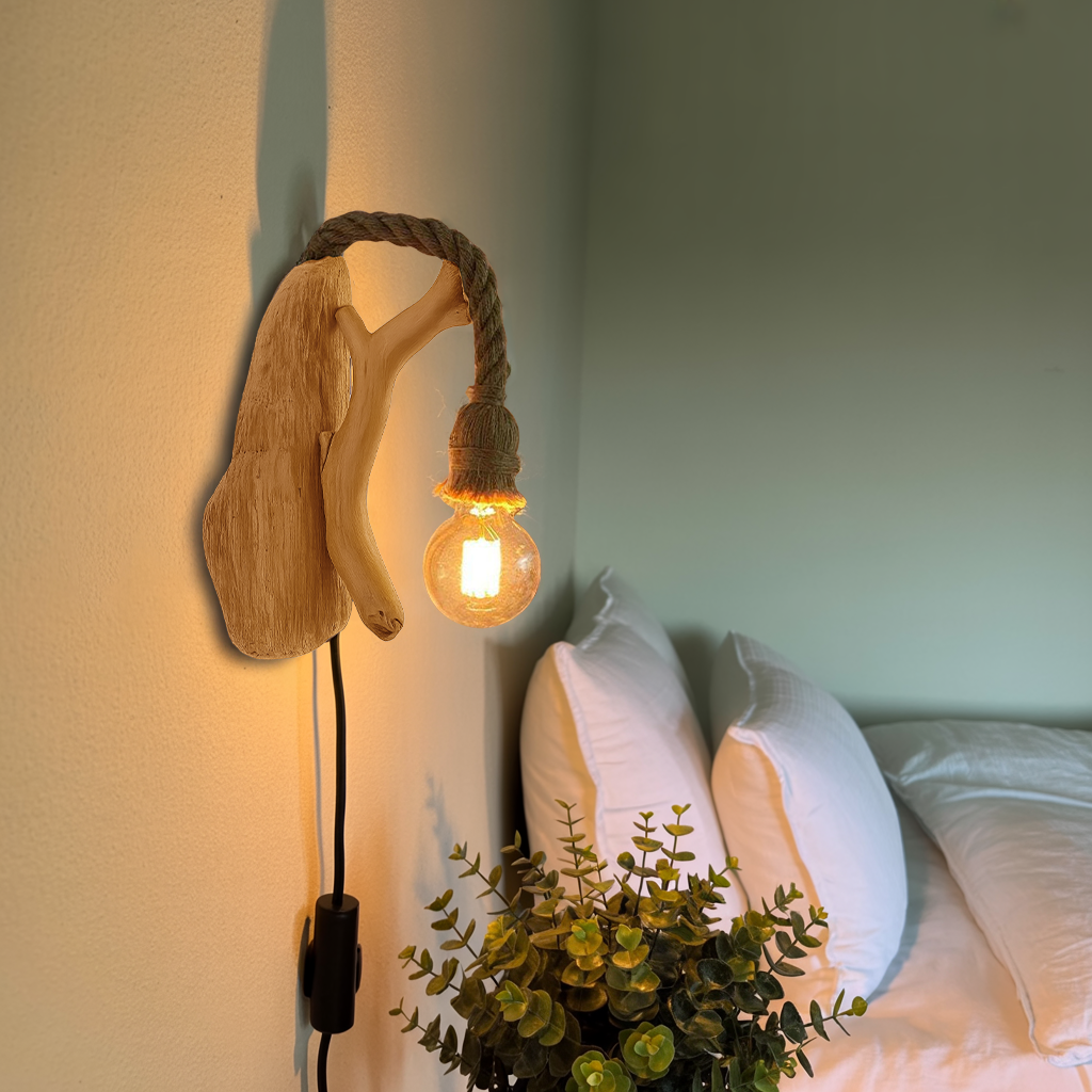 Rustic Wall Light Featuring Driftwood For Living Room