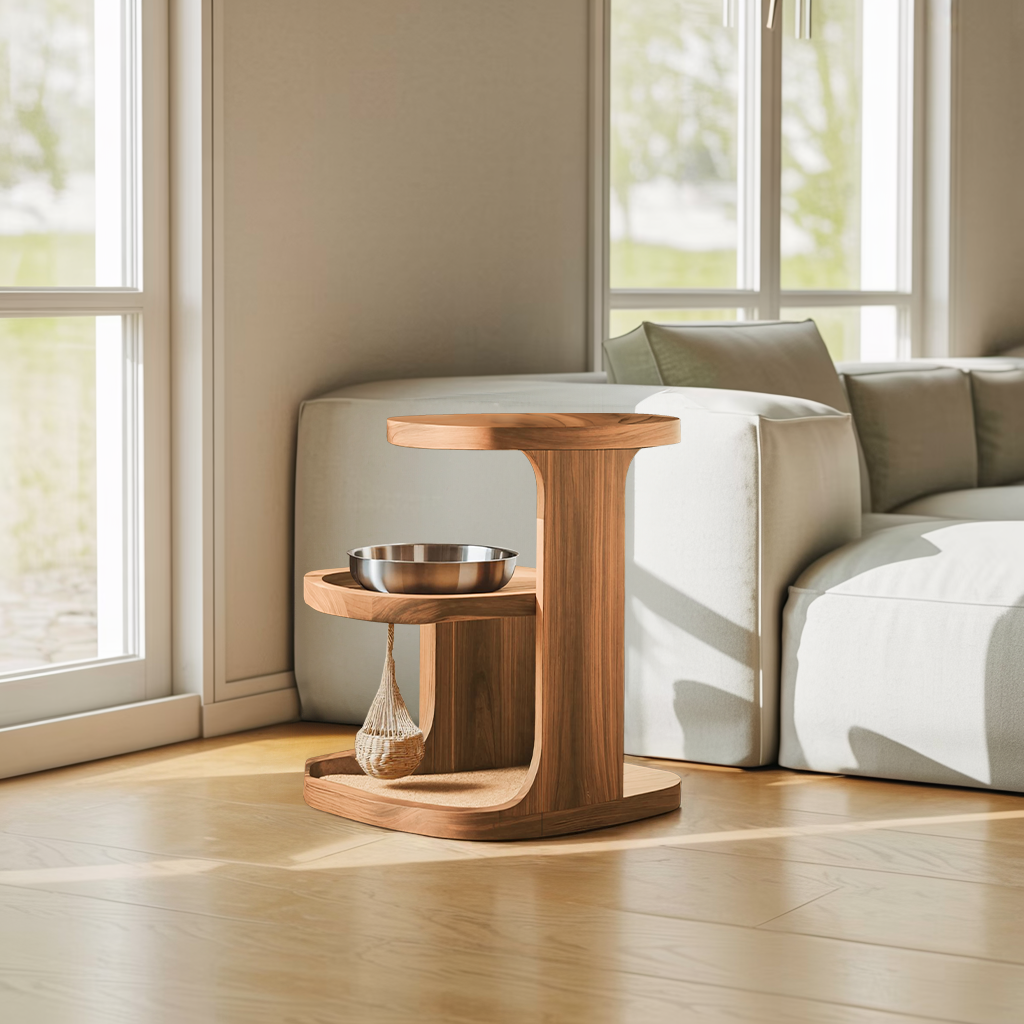 Handmade Pet Food Stand With Wooden Dog Bowl