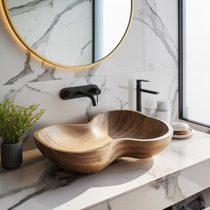 Rustic Wooden Vessel Sink For Eco Friendly Bathroom Look