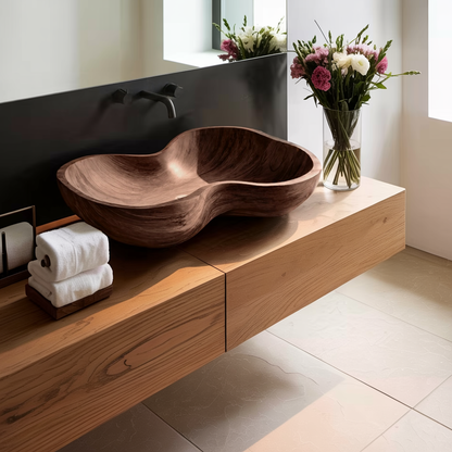 Rustic Wooden Vessel Sink For Eco Friendly Bathroom Look