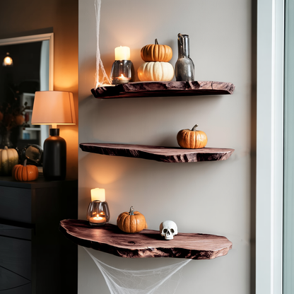 Mid Century Live Edge Floating Shelf For Furniture Decor Halloween Display