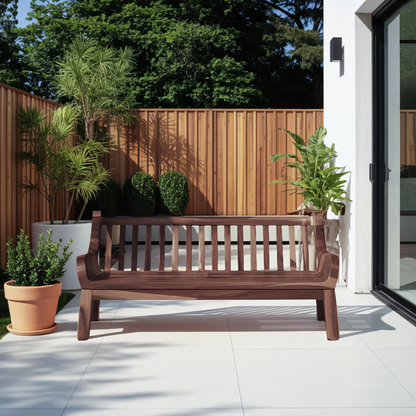 Contemporary Outdoor Wooden Bench With Curved Armrests For Garden Or Porch