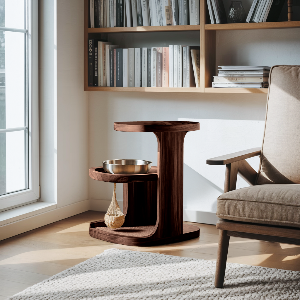 Handmade Pet Food Stand With Wooden Dog Bowl