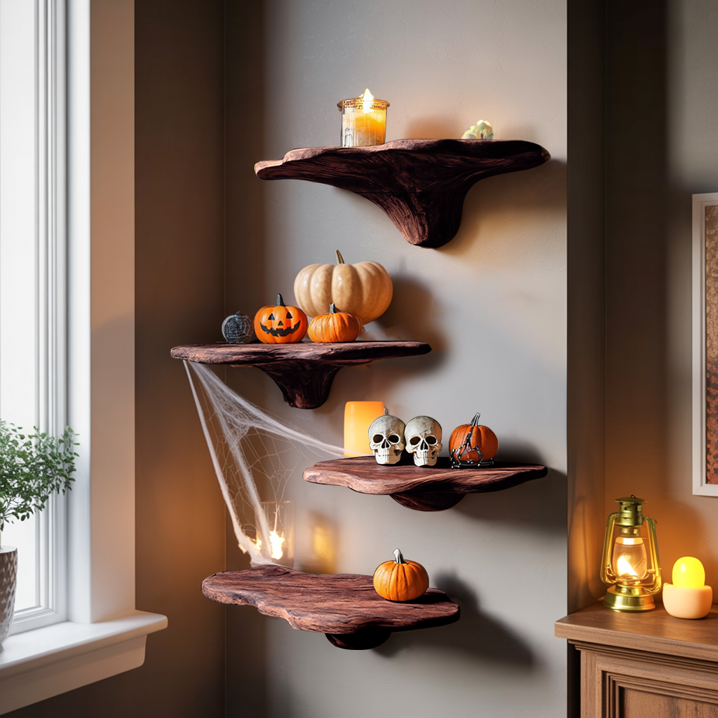 Farmhouse Wooden Mushroom Shelf Halloween Living Room Accent