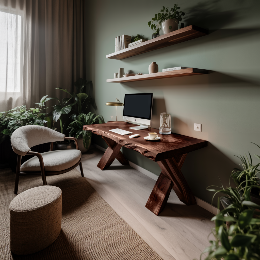 Live Edge Wooden Desk With X Legs For Rustic Home Office Or Studio