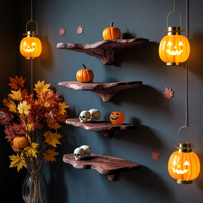 Mid Century Solid Wood Mushroom Shelf For Halloween Wall Design