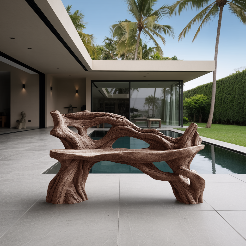 Handcrafted Branch Bench Outdoor Decor For Hand Carved Gardens
