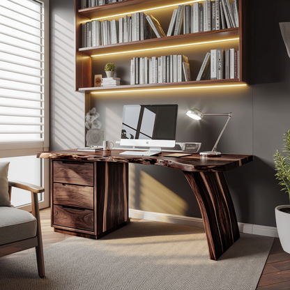 Artisan Live Edge Wooden Desk With Curved Legs For Home Office