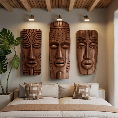 Tribal Wall Sculpture Set For Living Room Decor