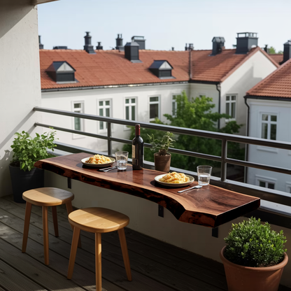Live Edge Solid Wood Balcony Bar Table For Rail Mount Outdoor Breakfast