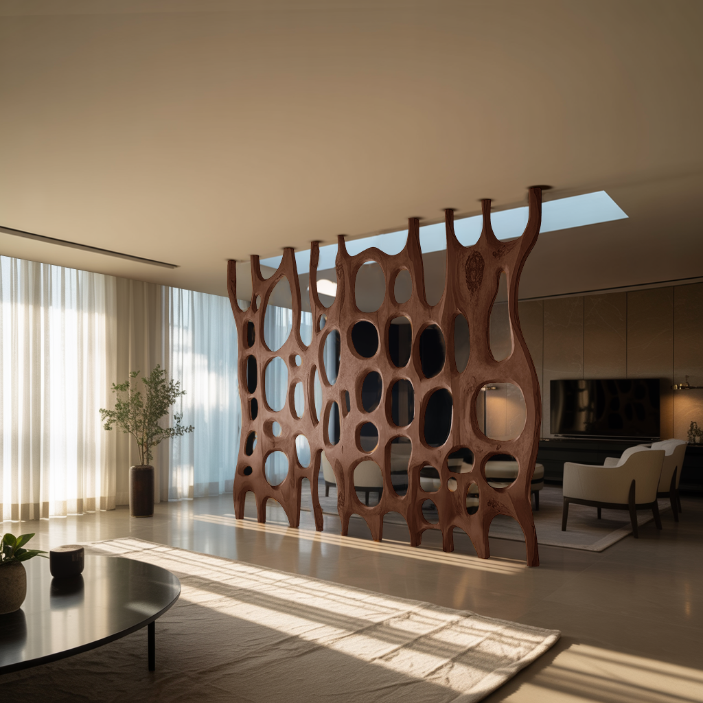 Artistic Sculptural Wood Room Divider For Living Room And Office