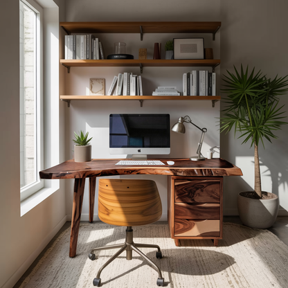 Modern Live Edge Wooden Desk With Drawers For Home Office Or Studio