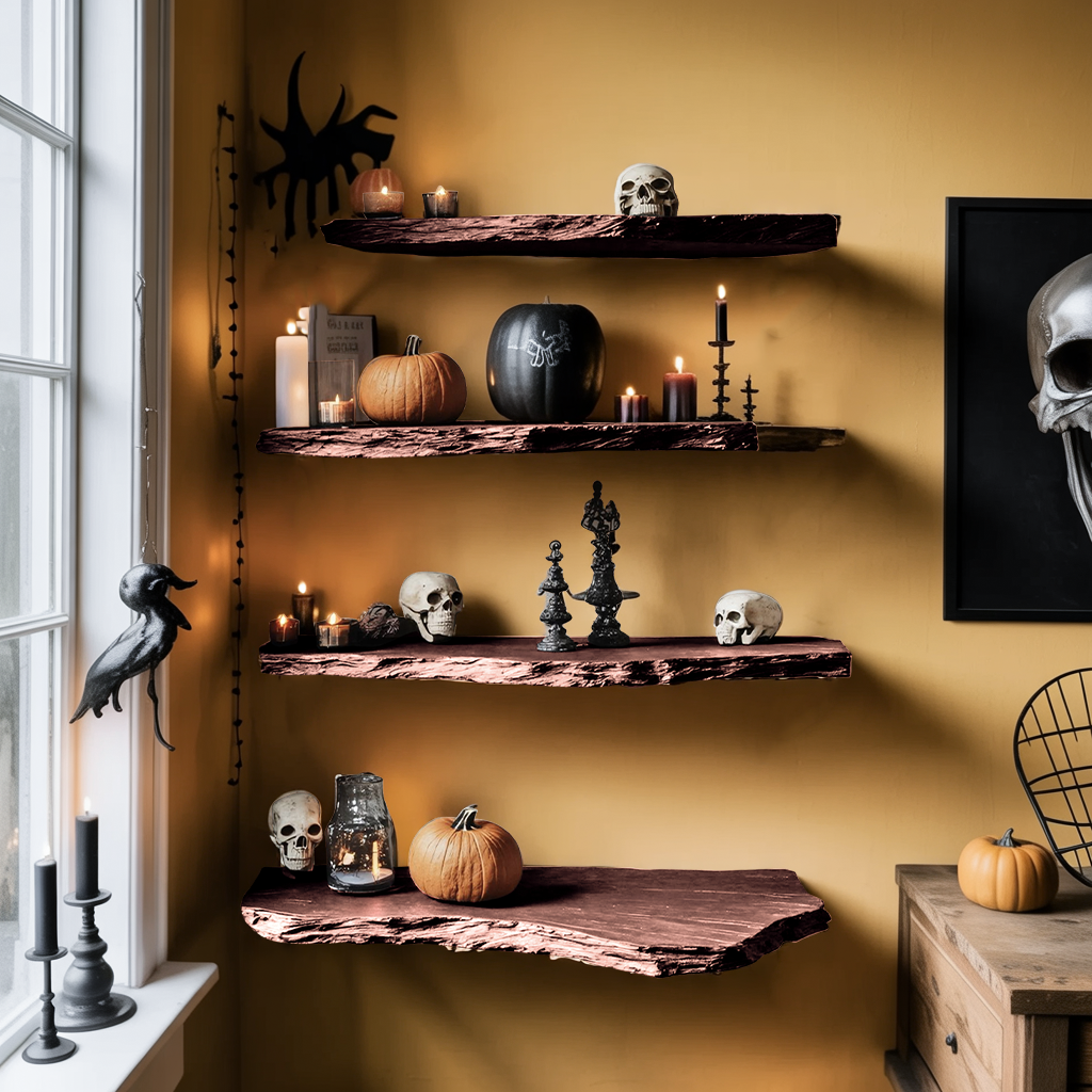 Mid Century Solid Wood Shelf For Furniture Decor And Halloween Wall Display