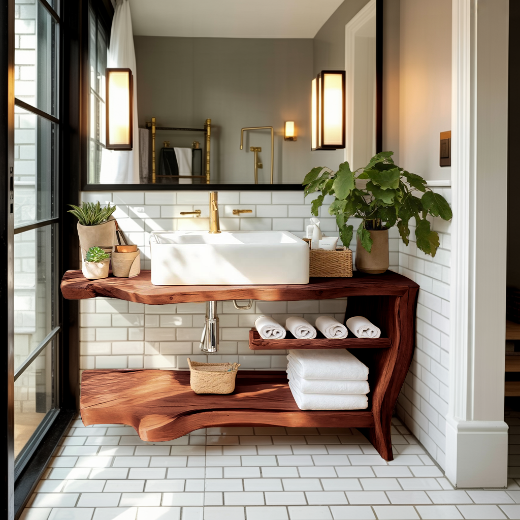 Rustic Wooden Vanity With Sink Space For Bathroom Use