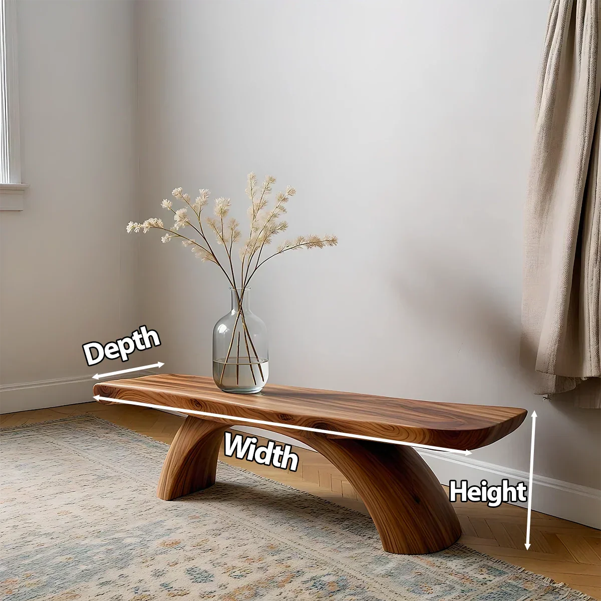 Curved Bench in Natural Solid Wood – Soft Arc Edition - Rustirawood