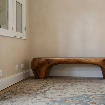Curved Minimalist Bench in Natural Solid Wood – Soft Arch Form - Rustirawood