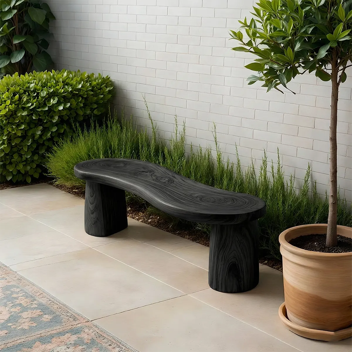 Curved Sculptural Solid Wood Bench – Soft Flow Form - Rustirawood
