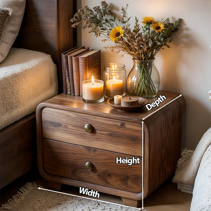 Curved Solid Wood Nightstand with Two Drawers - Rustirawood