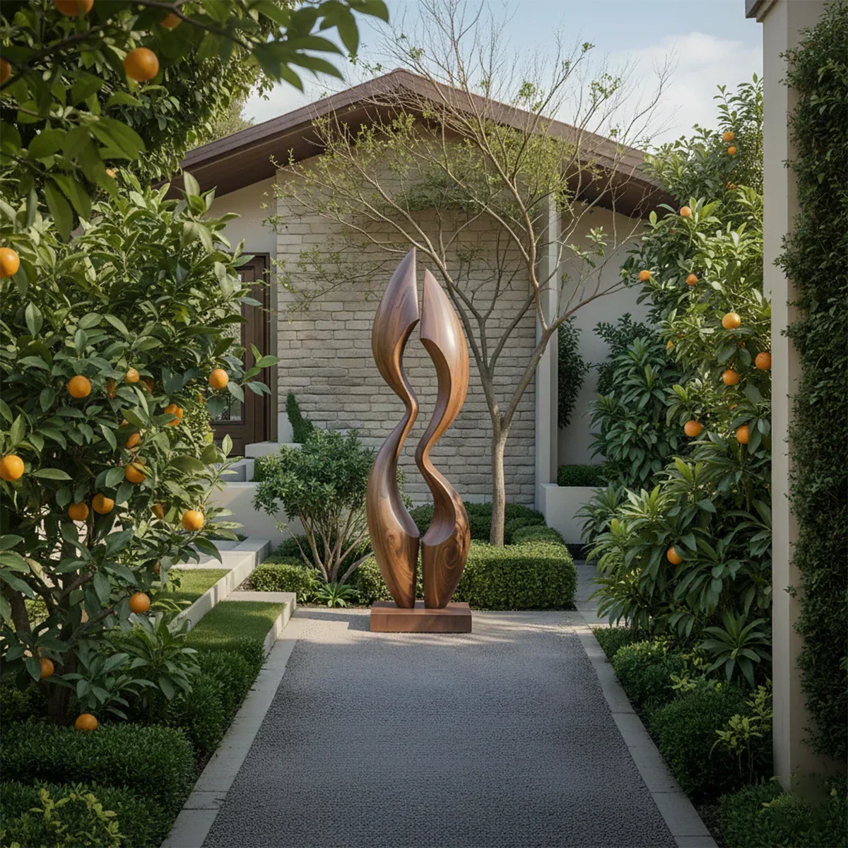 Dual Crest Abstract Sculpture for Modern Spaces - Rustirawood