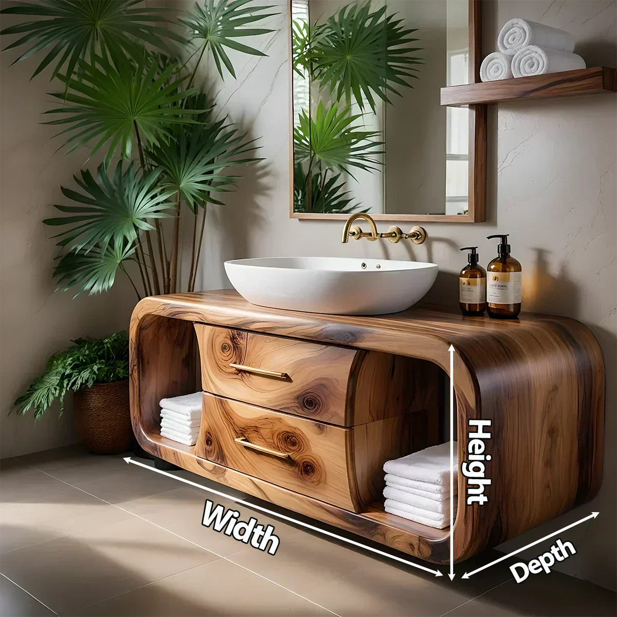 Elysian Bathroom Vanity – Natural Solid Wood Organic Modern - Rustirawood