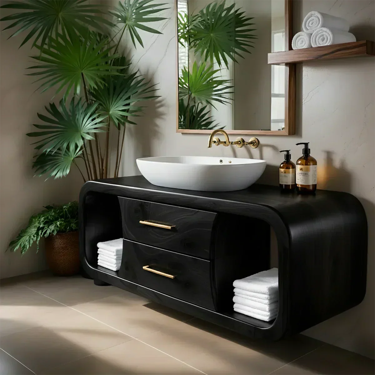 Elysian Bathroom Vanity – Natural Solid Wood Organic Modern - Rustirawood