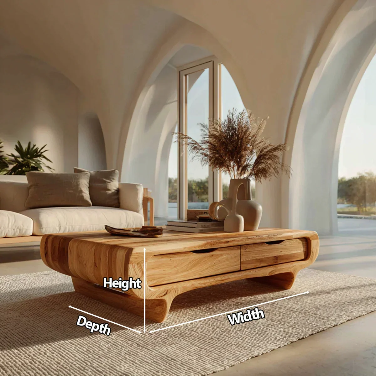 Farmhouse Drawer Coffee Table in Natural Solid Wood - Rustirawood