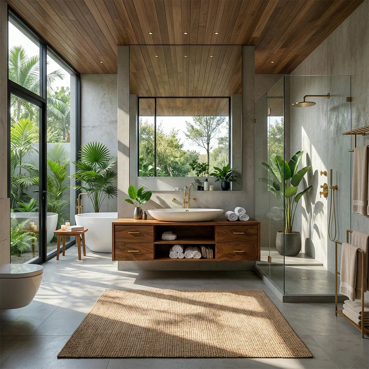 Floating Solid Wood Bathroom Vanity – Modern Vanity with Drawers and Open Shelf - Rustirawood