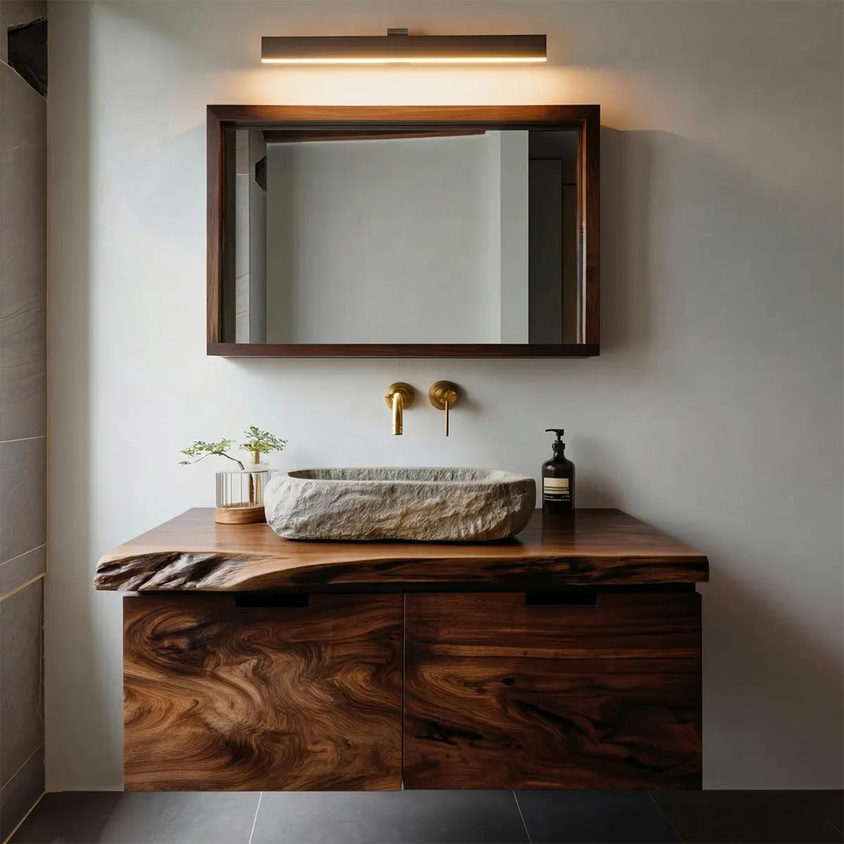 Floating Traditional Bathroom Vanity Cabinet in Natural Solid Wood - Rustirawood