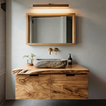 Floating Traditional Bathroom Vanity Cabinet in Natural Solid Wood - Rustirawood