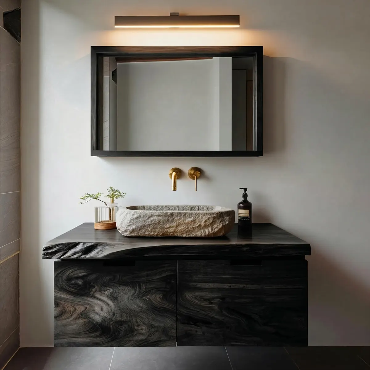 Floating Traditional Bathroom Vanity Cabinet in Natural Solid Wood - Rustirawood