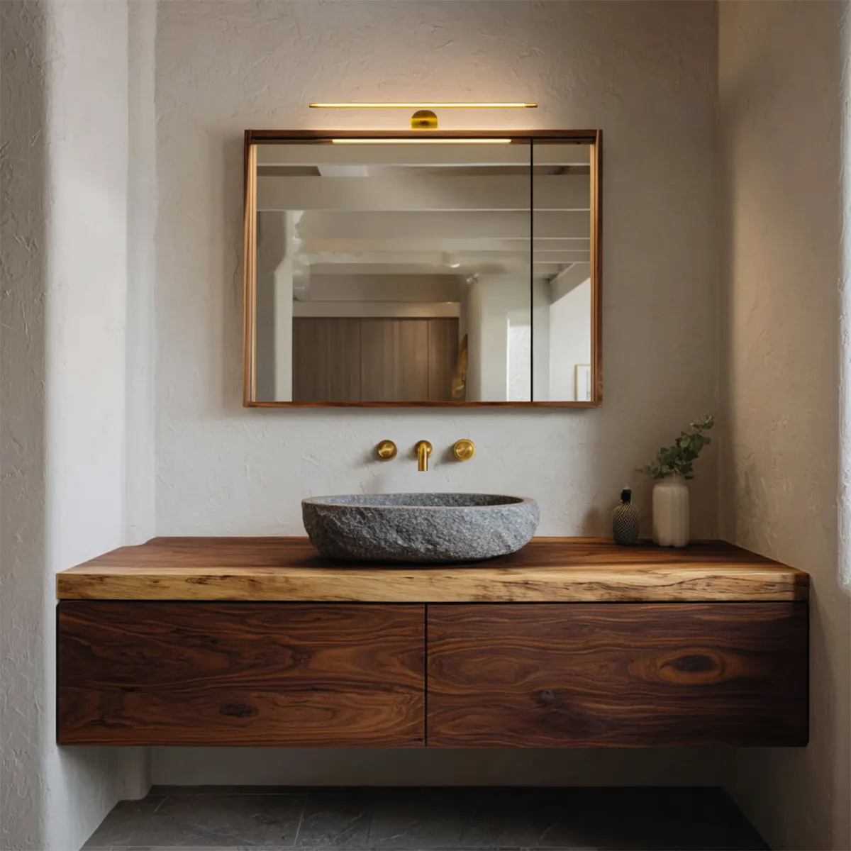 Floating Traditional Bathroom Vanity Cabinet in Natural Solid Wood - Rustirawood