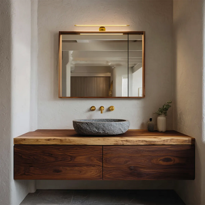 Floating Traditional Bathroom Vanity Cabinet in Natural Solid Wood - Rustirawood