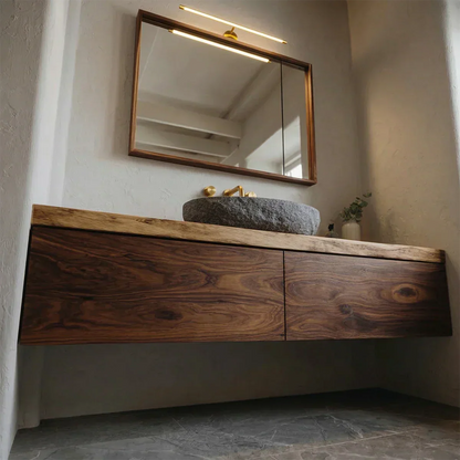 Floating Traditional Bathroom Vanity Cabinet in Natural Solid Wood - Rustirawood