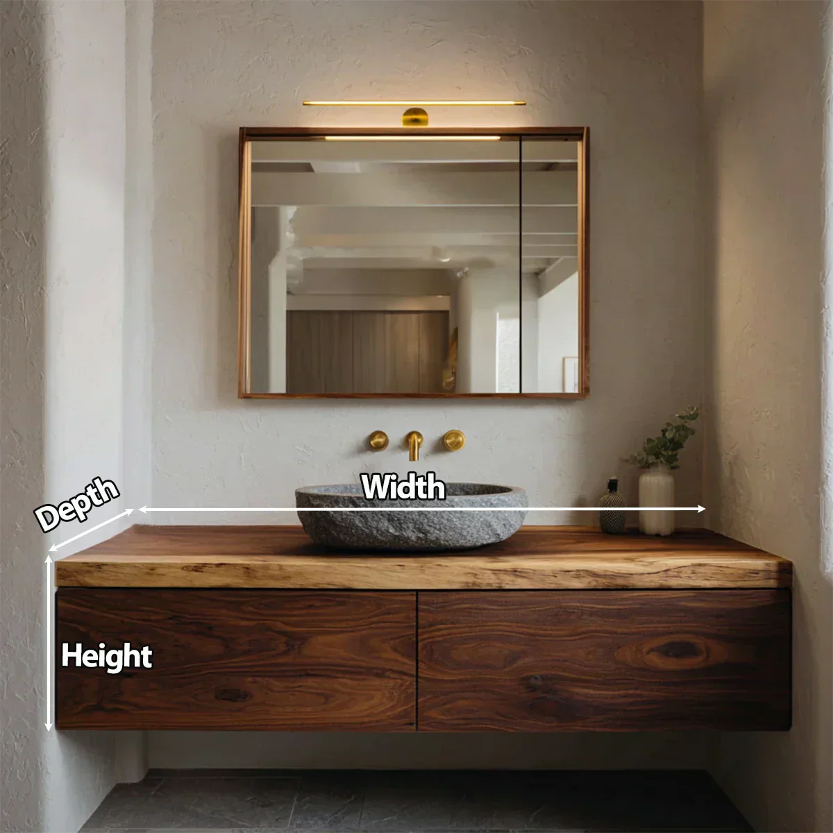 Floating Traditional Bathroom Vanity Cabinet in Natural Solid Wood - Rustirawood