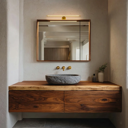 Floating Traditional Bathroom Vanity Cabinet in Natural Solid Wood - Rustirawood