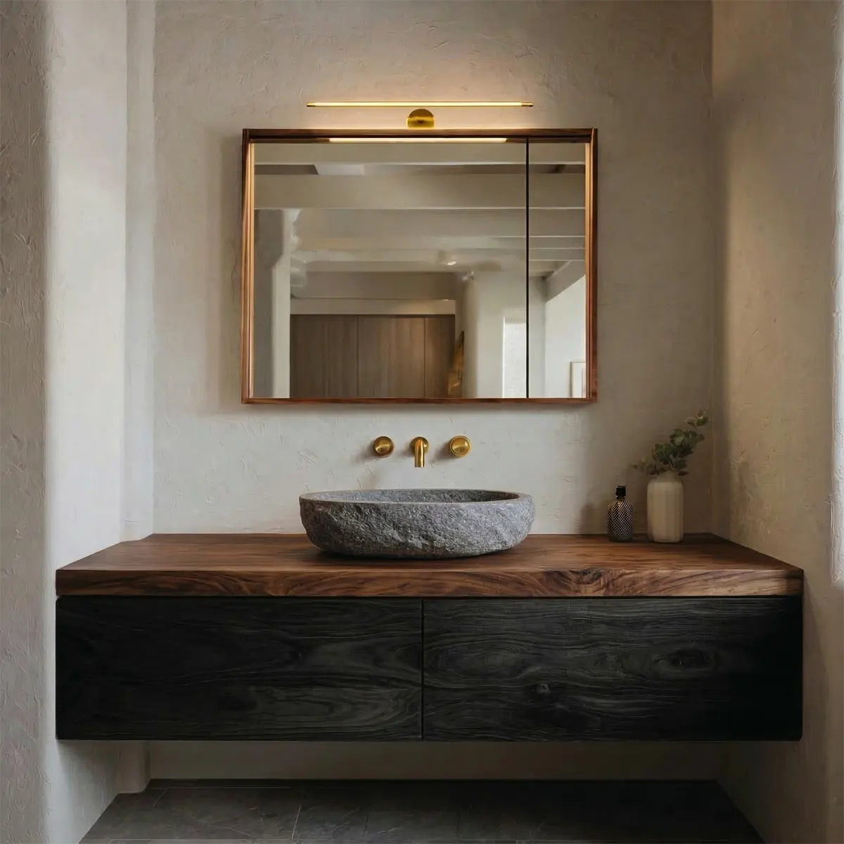 Floating Traditional Bathroom Vanity Cabinet in Natural Solid Wood - Rustirawood
