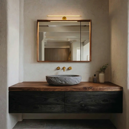 Floating Traditional Bathroom Vanity Cabinet in Natural Solid Wood - Rustirawood