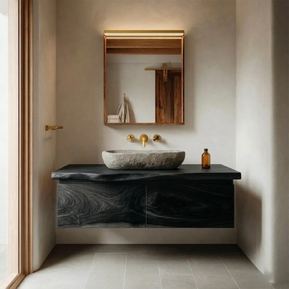 Floating Traditional Bathroom Vanity Cabinet in Natural Solid Wood - Rustirawood
