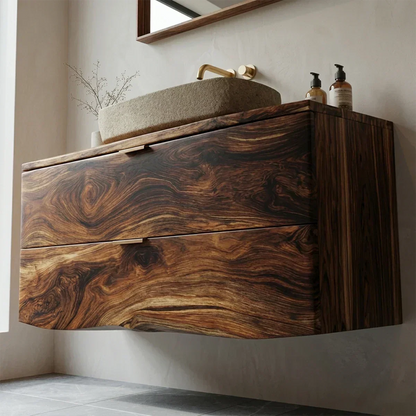 Floating Traditional Bathroom Vanity Cabinet in Natural Solid Wood - Rustirawood