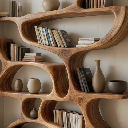 Flow Solid Wood Bookshelf – Sculpted Form Edition - Rustirawood