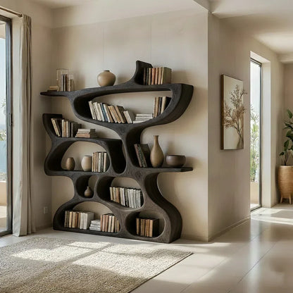 Flow Solid Wood Bookshelf – Sculpted Form Edition - Rustirawood