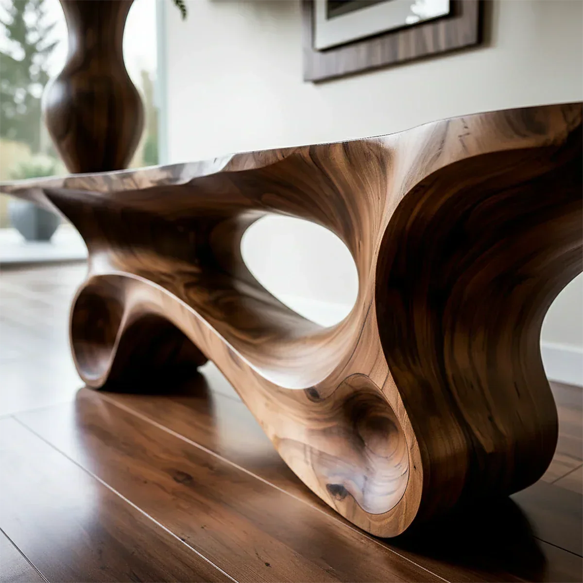 Fluid Twist Walnut Finish Console Table – Modern Sculptural Wood - Rustirawood