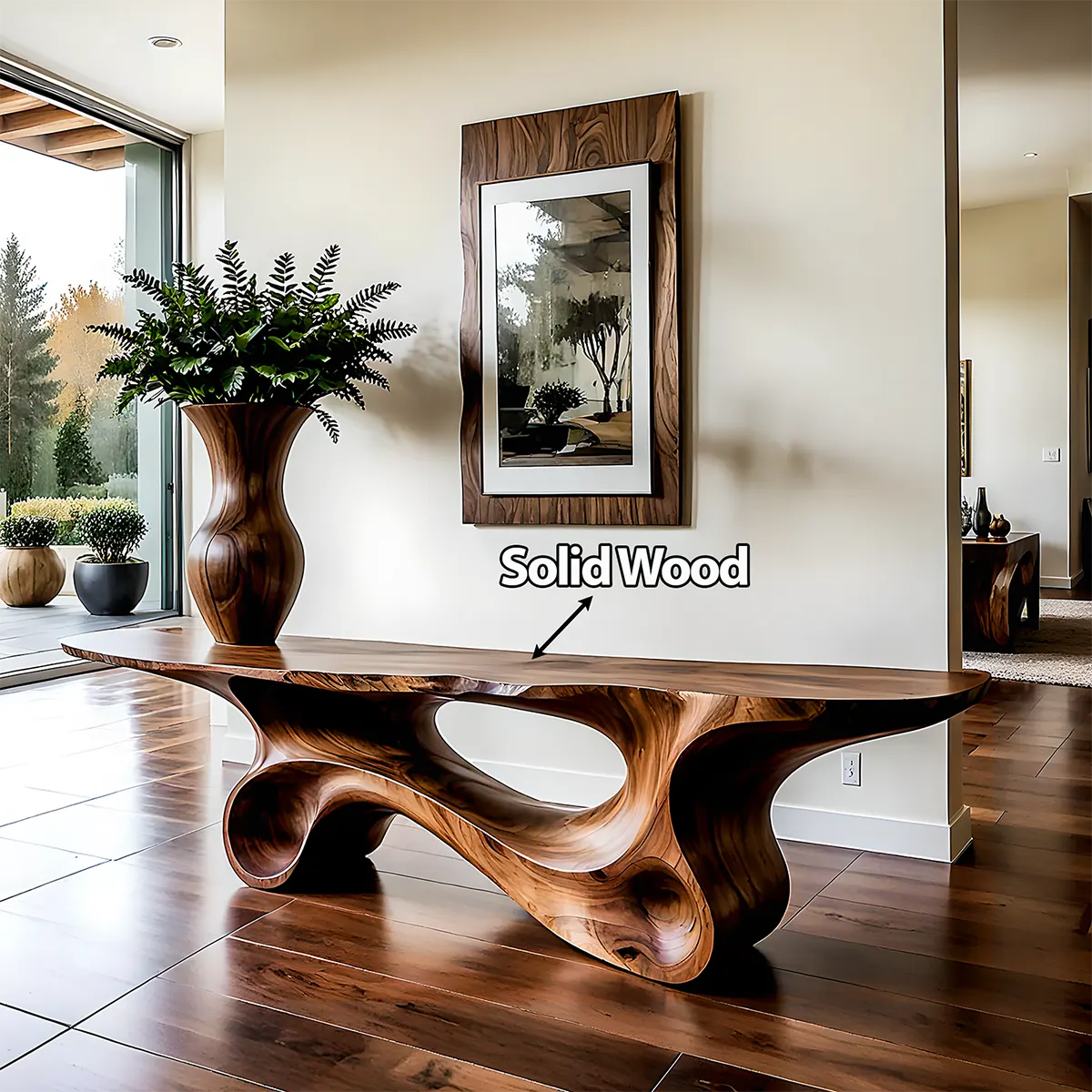 Fluid Twist Walnut Finish Console Table – Modern Sculptural Wood - Rustirawood