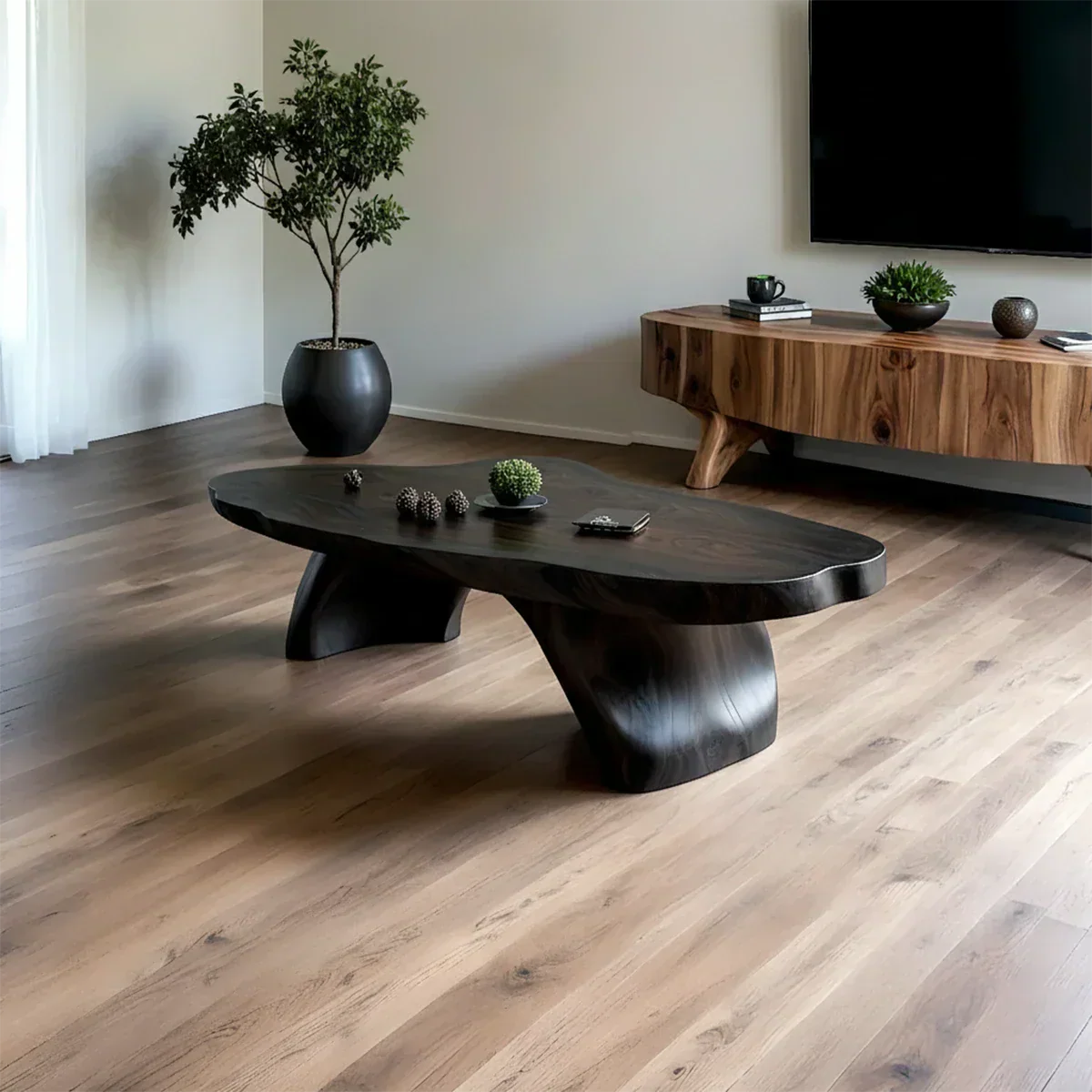 Handcrafted Live Edge Natural Solid Wood Coffee Table - Rustirawood